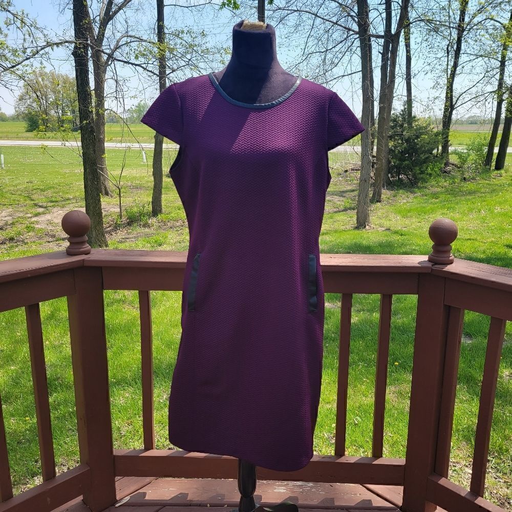 Liz Claiborne Purple Cap Sleeve Textured Shift Dress w/ Pockets Size XL
